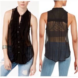 Free People Black Sheer Sleeveless Ruffed Top